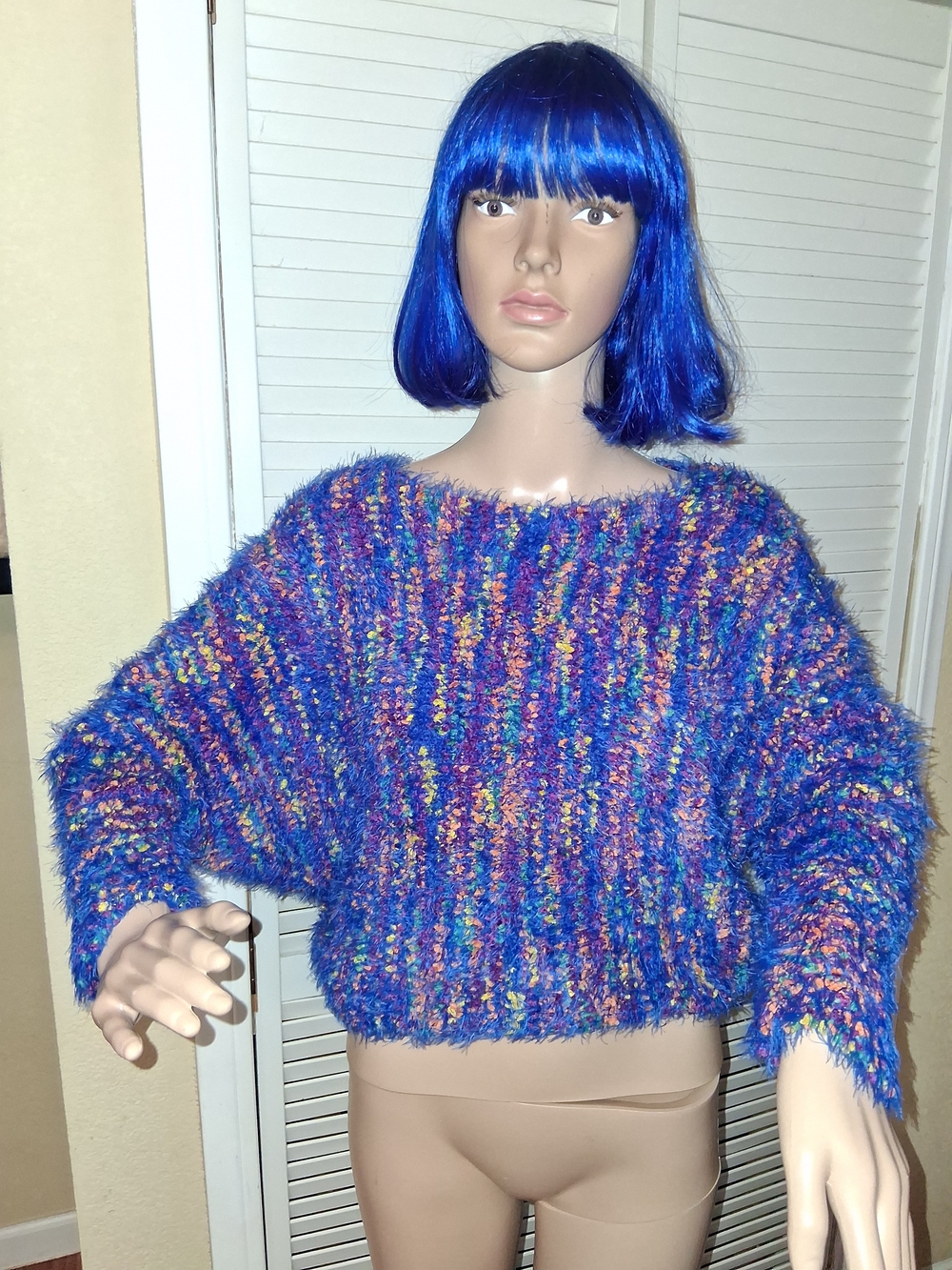 NWT Urban Outfitters Ecote Funfetti Fluffy Eyelash Knit Dolman Sweater XS Blue